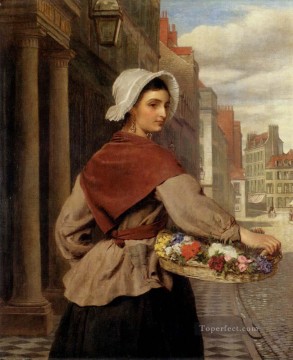  flores Lienzo - El vendedor de flores escena social victoriana William Powell Frith